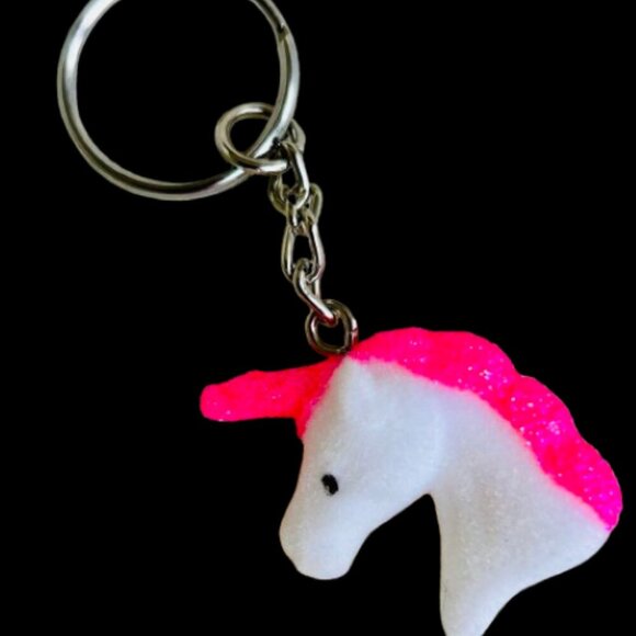 Pink & White Glittery Unicorn charmed Keychain - Picture 1 of 4